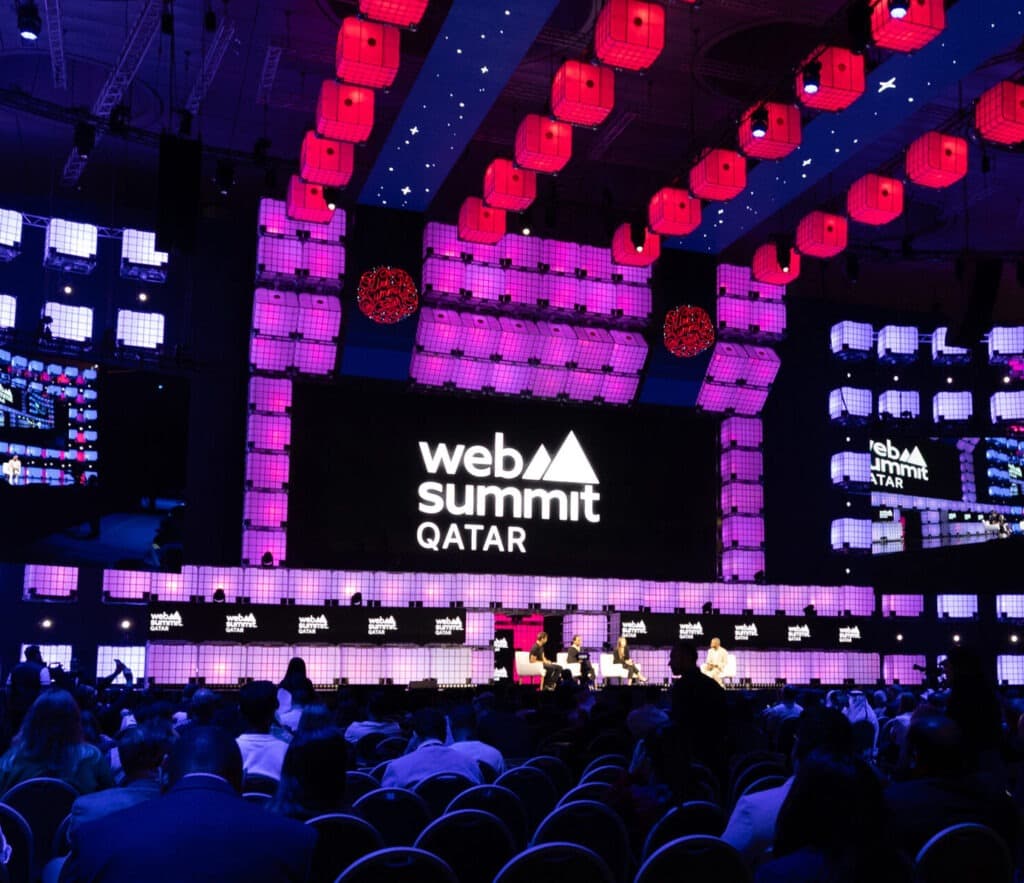 Web Summit Qatar 2026 main stage at Doha Exhibition and Convention Centre